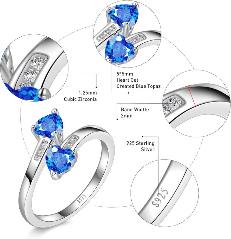 Yaresul 1CT Adjustable Women Heart Ring 925 Sterling Silver Birthstone Rings for Women Promise Ring for her Simulated Gemstone Statement Stackable Band Width 2mm Open Size 5~9 - Image 4